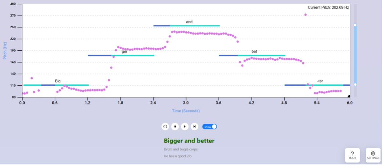 Image of a user's voice pitch on a graph timeline.