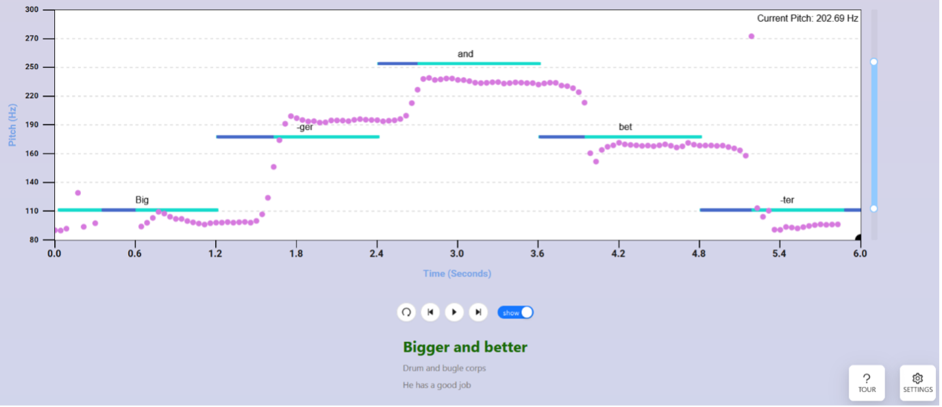 Image of a user's voice pitch on a graph timeline. 