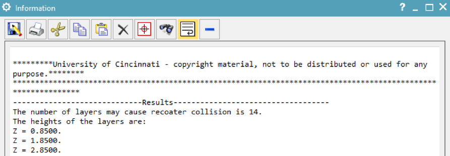 Recoater Arm Collision Detection Output Window