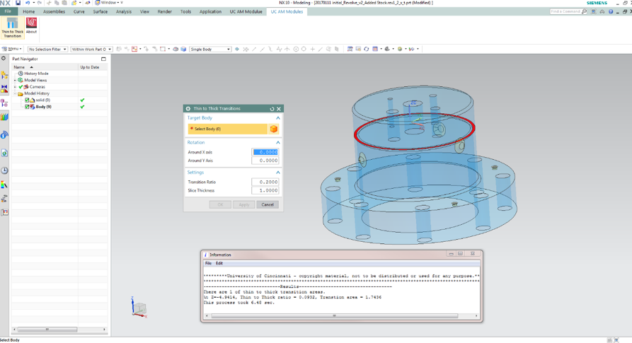 Custom GUI and result output for thin thick transition  in Siemens NX Modeling