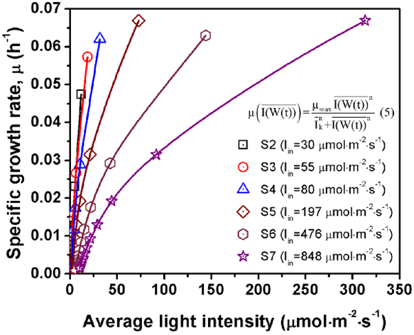 Specific autotrophic growth rate under photolimitation and photoinhibition