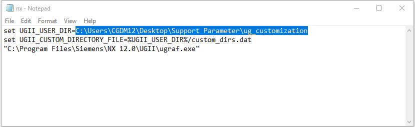 Notepad view showing path and version