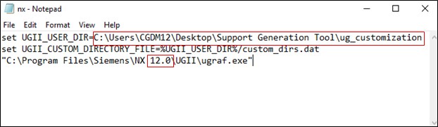 Notepad view showing path and version