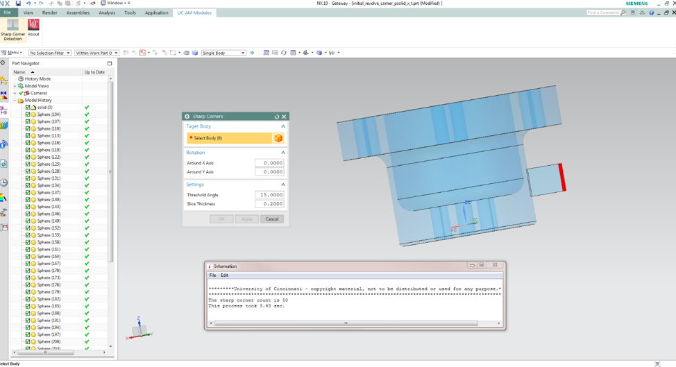 Custom GUI and result output for sharp corner detection in Siemens NX Modeling