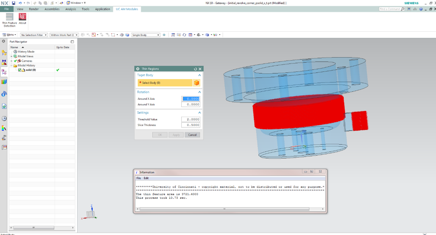 Custom GUI and result output for thin feature detection  in Siemens NX Modeling